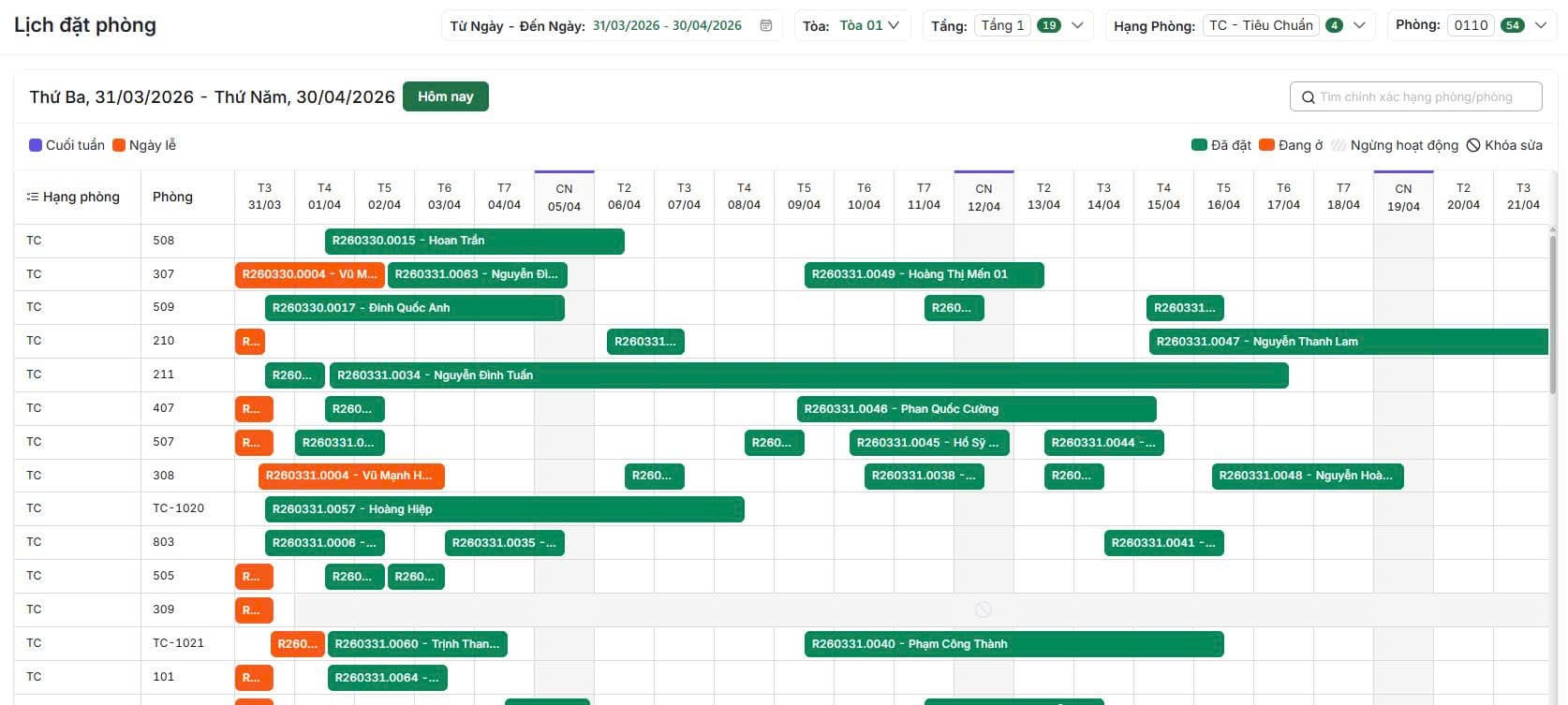 Lịch đặt phòng Timeline